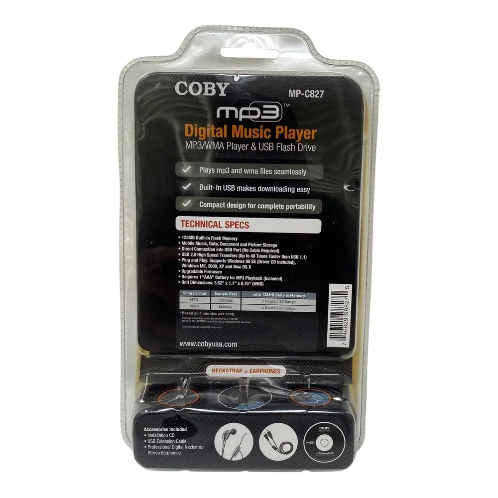COBY MP3 C827 Digital Music Player 128MB MP3 WMA‎ USB Flash Drive with Earphones - Picture 2 of 7